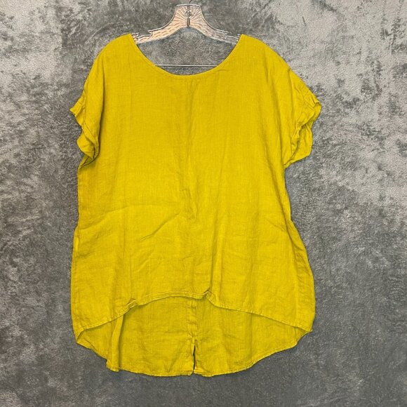 Terzo Millennio Italy Women Lagenlook Basic Linen Marigold Yellow Tunic Top L - Picture 2 of 10